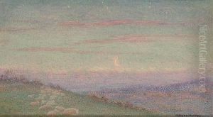 Sheep In A Moonlit Landscape by A. Foord Hughes