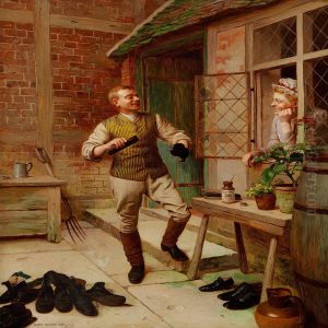The Butler Is Polishing Shoes While Flirting With The Maid by Edwin Hughes