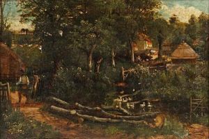 Mill Pond Scene, Gloucestershire by John Joseph Hughes