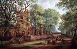 Village Church 
 With Cows In The Foreground