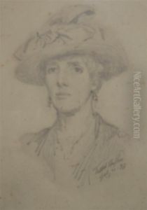 Portrait A Lady In A Hat by Talbot Hughes