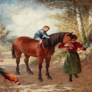 Mother And Son Rewarding The Horse With A Carrot by Trajan Hughes