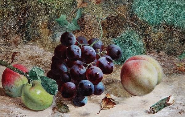 Grapes, Apples And A Peach On A Mossy Bank - view 1