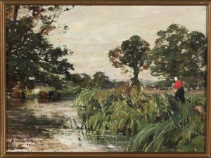 Woman By A Marshland Tending The Herd by Herbert Hughes Stanton