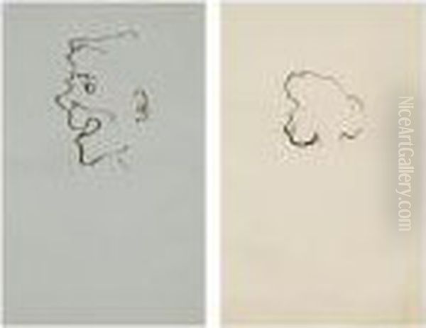 Deux Caricatures : Homme Souriant, Vu De Profil; Et Tete De Femme A La Machoire Predominante - view 1
