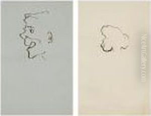 Deux Caricatures : Homme Souriant, Vu De Profil; Et Tete De Femme A La Machoire Predominante by Victor Hugo