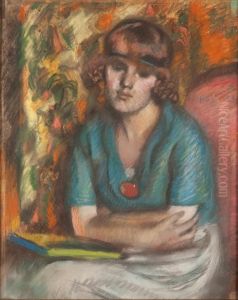 "portrait De Jeune Femme En Robe Bleue - La Lectureinterrompue" by Aloys Hugonnet