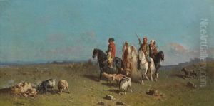 Steppenreiter Mit Schafen Und Ziegen by Victor Pierre Huguet