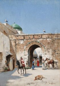 Cavalier A L'entree D'une Ville En Afrique Du Nord by Victor Pierre Huguet