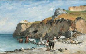 Halte De Cavaliers Au Bord De La Mer