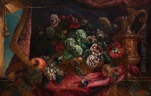 Vase De Fleurs Et Aiguiere Sur Un Entablement