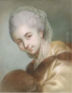 Portrait Of A Lady With A Muff by Charles-Alexis Huin
