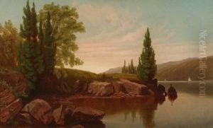 River Bank View,
 Signed And Dated 1877, Lower Left