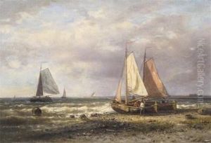 Ships At Anchor On The Coast by Abraham Hulk Jun.