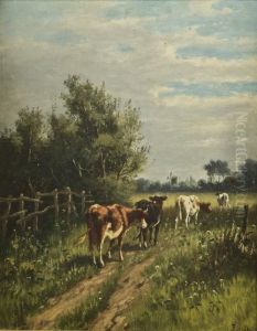 Cattle In A Summer Landscape by F. Hulk