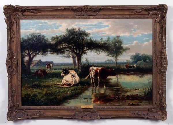 Near The Brook, Landscape With Cows - view 1