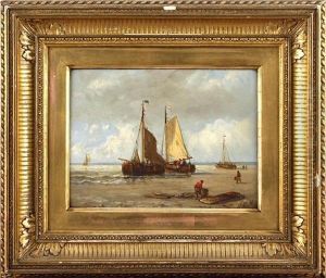 Coastal Scenes With Fishing Boats And Figures On The Shore by Hendrik Hulk
