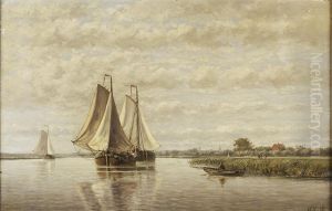 Barges On A Canal by Hendrik Hulk
