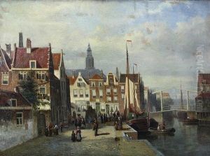 Dutch Canal Scene by Johannes Frederik Hulk, Snr.
