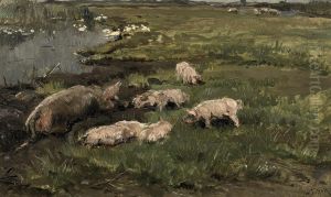 Pigs In The Mud by Johannes Frederik Hulk, Snr.