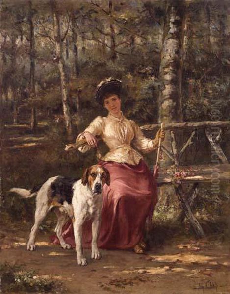 Nobildonna Con Cane In Un Parco - view 1