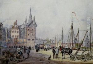 Figures At A Quayside In A Continental Town