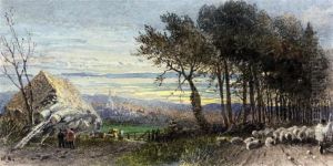 A Shepherd With His Flock At Dusk by William Hull