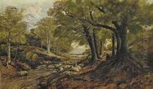 A Shepherd And His Flock Resting In A Shady Glen A Shepherd And His Flock Resting In A Shady Glen