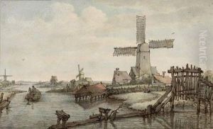 Niederlandische Polderlandschaft Mit Windmuhle by Jan Hulswit