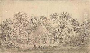 A Thatched Farm Building In A Wooded Landscape by Jan Hulswit