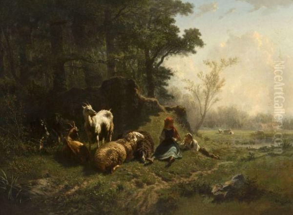 Couple De Jeunes Bergers Dans Un Paysage De Marais - view 1