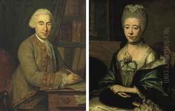 Portrait Of Jean Daniel De Loches (1731-1794), Half-length, In A Gold-embroidered Green Coat With A White Jabot, Seated At A Writing Desk - view 1
