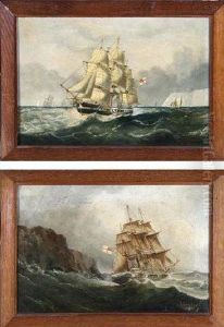 Royal Naval Sailing Frigates Patrolling The South East Coast by J. Humble