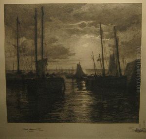 Vissersboten Bij Maanlicht. by Emil Humblot