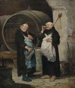 Two Friars In The Wine Cellar. by Adolf Humborg