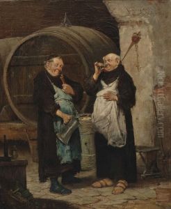 Zwei Monche Im Weinkeller by Adolf Humborg