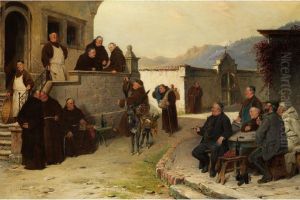Ankunft Der Bettelmonche Im Kloster by Adolf Humborg
