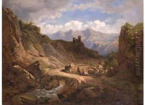 Sudliche Berglandschaft Mit Burgruine by Carl Maria Nicolaus Hummel
