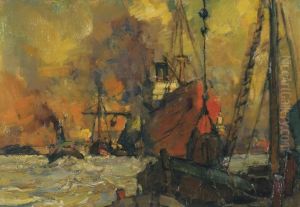 Schiffe Im Hafen by Theodor Hummel