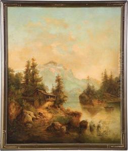 Mountain Lake With A Nearby Cabin