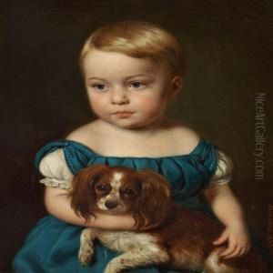 A Little Girl With Herdog by Andreas Herman Hunaeus
