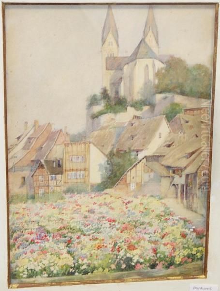 Continental Town With Flower Garden To The Foreground - view 1