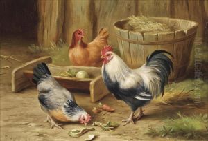 Chickens In A Farmyard by Edgar Hunt