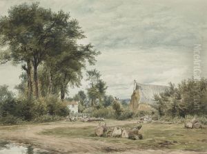 A Wooded Landscape With A Covered Hayrick, A Farmhouse A Wooded Landscape With A Covered Hayrick, A Farmhouse