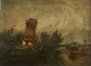 River Landscape With Men In A Boat By A Mill