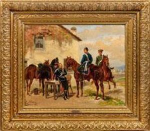Besprechung Preusischer Husaren Und Dragoner Vor Der Schlacht by Emil Hunten