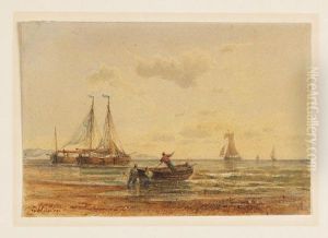 Segel- Und Ruderboote Am Strand by Franz Johann (Wilhelm) Hunten
