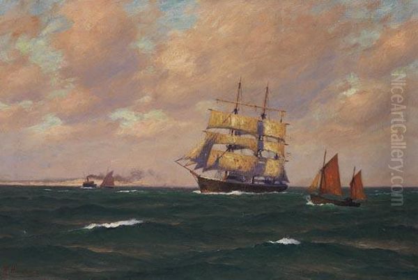 Eine Brigg Undfischerboote Auf Hoher See - view 1