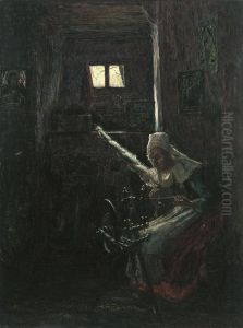 The Spinning Wheel, Brittany by George Sherwood Hunter