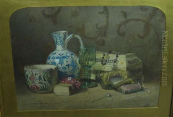 Still Life With Pincushion, 
Pottery, 
Rosary, 
And Glass - view 1